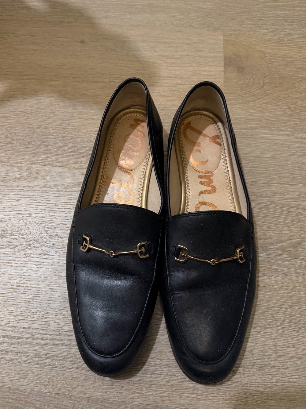 Sam Edelman Black Leather Bit Loafers with Gold Hardware